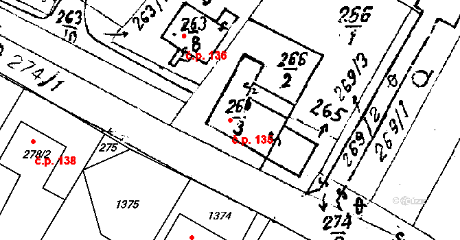 Chvalovice 135 na parcele st. 266/3 v KÚ Chvalovice, Katastrální mapa