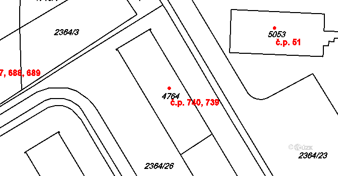 Chrudim II 739,740, Chrudim na parcele st. 4764 v KÚ Chrudim, Katastrální mapa