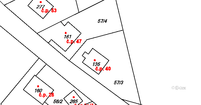 Chlístov 40, Železný Brod na parcele st. 135 v KÚ Chlístov u Železného Brodu, Katastrální mapa