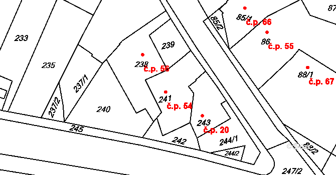 Šebrov 54, Šebrov-Kateřina na parcele st. 241 v KÚ Šebrov, Katastrální mapa