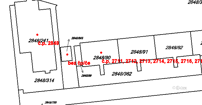 Záběhlice 2711,2712,2713,2714,, Praha na parcele st. 2848/90 v KÚ Záběhlice, Katastrální mapa