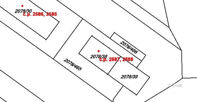 Záběhlice 2587,2588, Praha na parcele st. 2078/38 v KÚ Záběhlice, Katastrální mapa