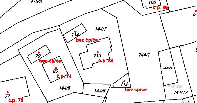 Solopysky 84, Sedlčany na parcele st. 113 v KÚ Solopysky u Třebnic, Katastrální mapa