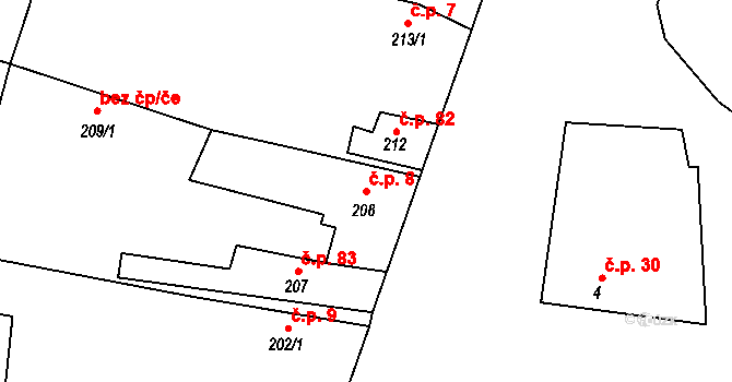 Číčenice 8 na parcele st. 208 v KÚ Číčenice, Katastrální mapa