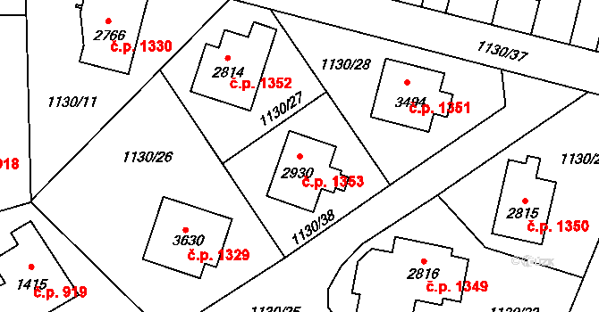 Vrchlabí 1353 na parcele st. 2930 v KÚ Vrchlabí, Katastrální mapa