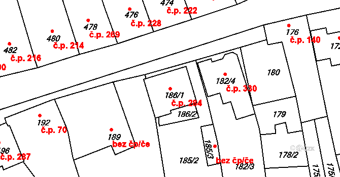 Sivice 284 na parcele st. 186/1 v KÚ Sivice, Katastrální mapa