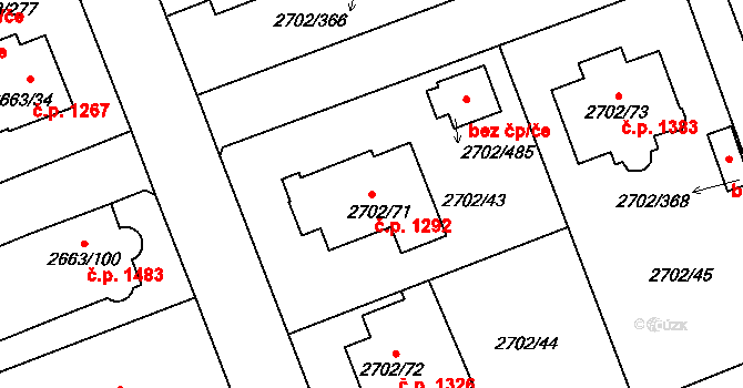 Předměstí 1292, Opava na parcele st. 2702/71 v KÚ Opava-Předměstí, Katastrální mapa