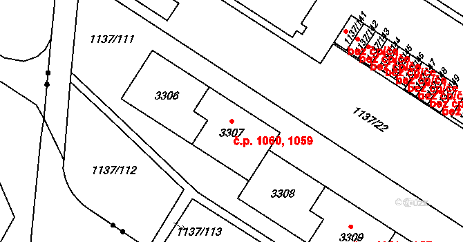 Bolevec 1059,1060, Plzeň na parcele st. 3307 v KÚ Bolevec, Katastrální mapa