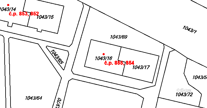Lobzy 854,855, Plzeň na parcele st. 1043/17 v KÚ Doubravka, Katastrální mapa