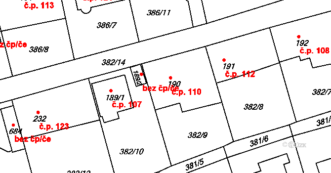 Vyžlovka 110 na parcele st. 190 v KÚ Vyžlovka, Katastrální mapa