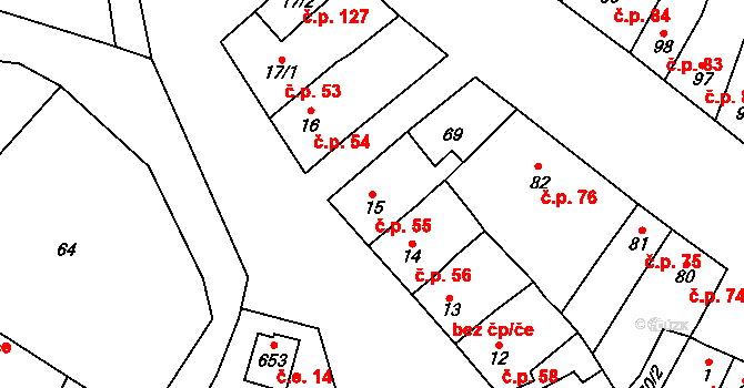 Domamyslice 55, Prostějov na parcele st. 15 v KÚ Domamyslice, Katastrální mapa