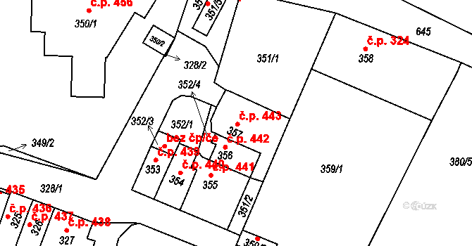Děčín XXXII-Boletice nad Labem 443, Děčín na parcele st. 357 v KÚ Boletice nad Labem, Katastrální mapa