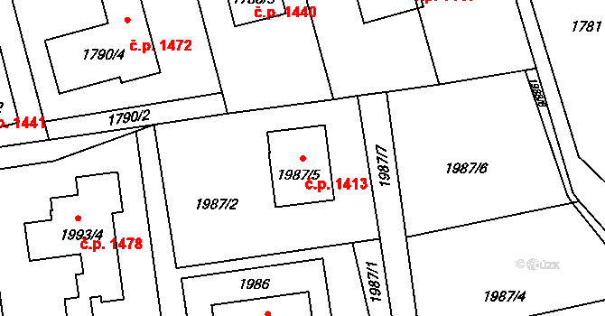 Prostřední Suchá 1413, Havířov na parcele st. 1987/5 v KÚ Prostřední Suchá, Katastrální mapa