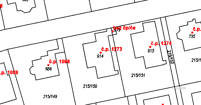 Rudná 1273 na parcele st. 914 v KÚ Hořelice, Katastrální mapa
