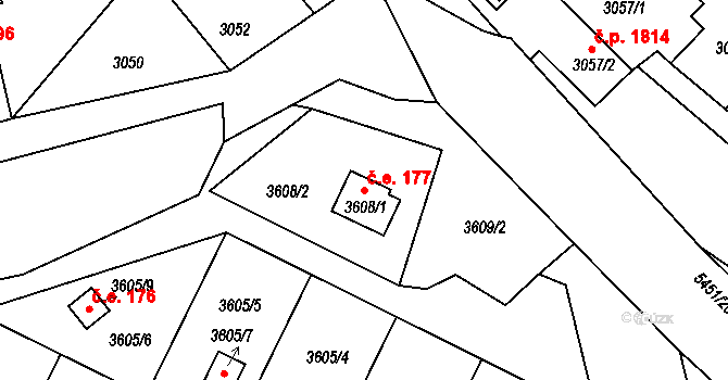 Zábřeh 177 na parcele st. 3608/1 v KÚ Zábřeh na Moravě, Katastrální mapa