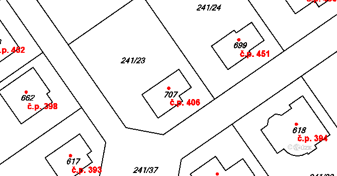Štoky 406 na parcele st. 707 v KÚ Štoky, Katastrální mapa