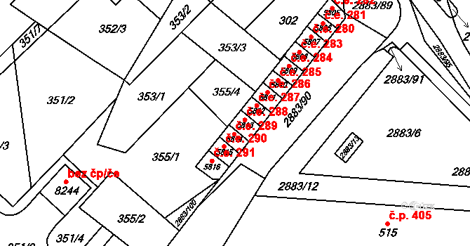 Hodonín 288 na parcele st. 5813 v KÚ Hodonín, Katastrální mapa