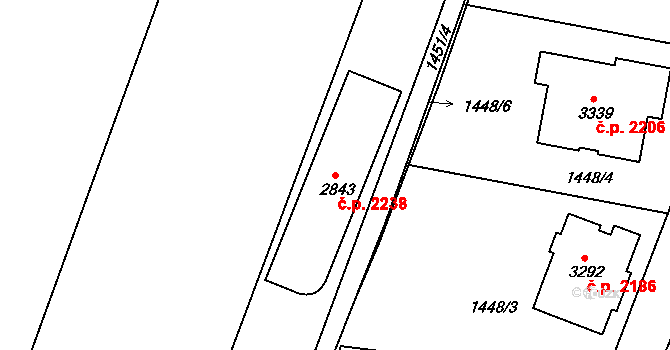 Říčany 2238 na parcele st. 2843 v KÚ Říčany u Prahy, Katastrální mapa