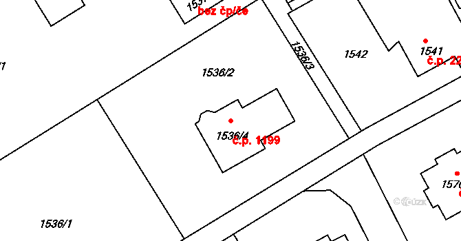 Lyžbice 1199, Třinec na parcele st. 1536/4 v KÚ Lyžbice, Katastrální mapa
