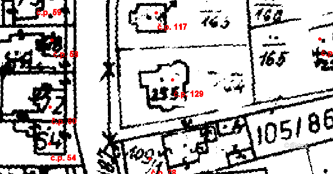 Studeněves 129 na parcele st. 255 v KÚ Studeněves, Katastrální mapa
