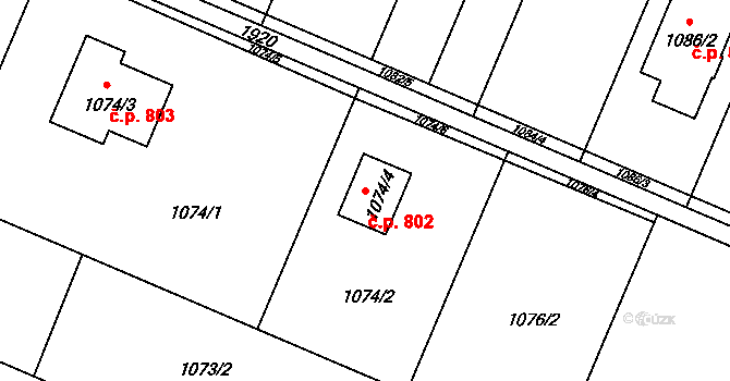 Petřkovice 802, Ostrava na parcele st. 1074/4 v KÚ Petřkovice u Ostravy, Katastrální mapa