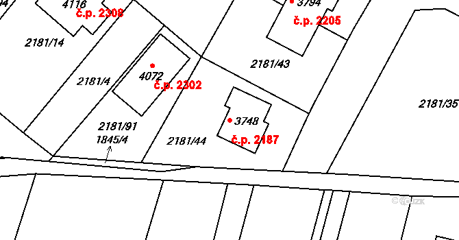 Předměstí 2187, Svitavy na parcele st. 3748 v KÚ Svitavy-předměstí, Katastrální mapa