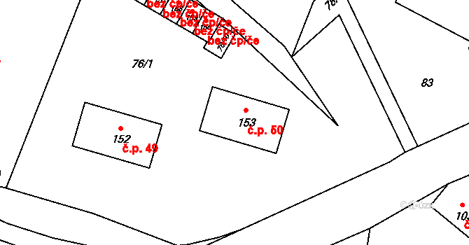 Ouběnice 50, Bystřice na parcele st. 153 v KÚ Ouběnice u Votic, Katastrální mapa