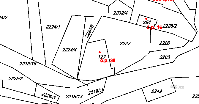 Třemešná 36, Jistebnice na parcele st. 127 v KÚ Makov u Jistebnice, Katastrální mapa