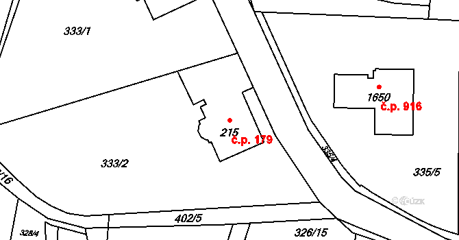 Muglinov 179, Ostrava na parcele st. 215 v KÚ Muglinov, Katastrální mapa