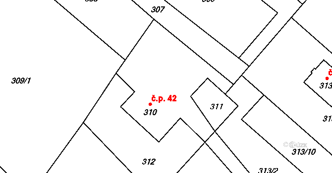 Bartovice 42, Ostrava na parcele st. 310 v KÚ Bartovice, Katastrální mapa