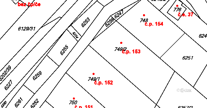 Sidonie 152, Brumov-Bylnice na parcele st. 749/1 v KÚ Sidonie, Katastrální mapa