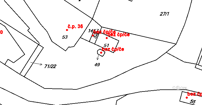 Kozojedy 40241386 na parcele st. 49 v KÚ Lednice, Katastrální mapa