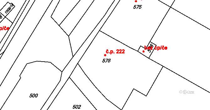 Štípa 222, Zlín na parcele st. 578 v KÚ Štípa, Katastrální mapa