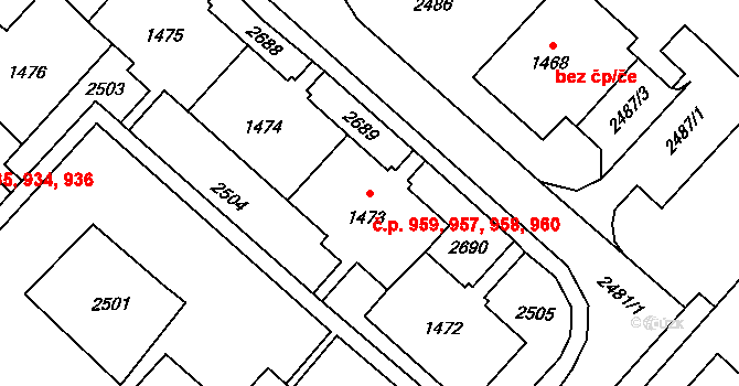 Kateřinky 957,958,959,960, Opava na parcele st. 1473 v KÚ Kateřinky u Opavy, Katastrální mapa