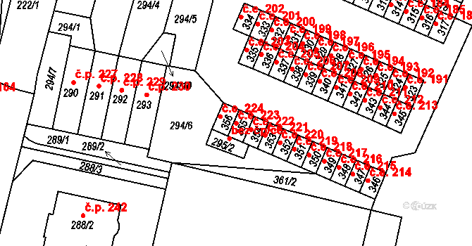 Újezdeček 223 na parcele st. 355 v KÚ Újezdeček, Katastrální mapa