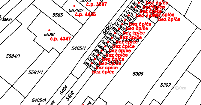 Brno 45553386 na parcele st. 5406/16 v KÚ Židenice, Katastrální mapa