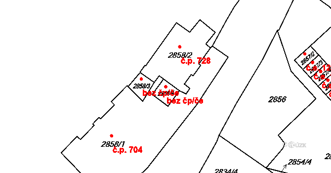 Děčín 47688386 na parcele st. 2858/4 v KÚ Děčín, Katastrální mapa