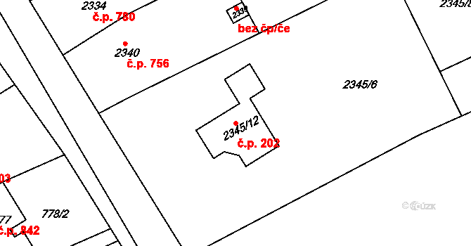Nivnice 202 na parcele st. 2345/12 v KÚ Nivnice, Katastrální mapa