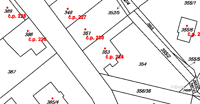 Vícemilice 224, Bučovice na parcele st. 353 v KÚ Vícemilice, Katastrální mapa