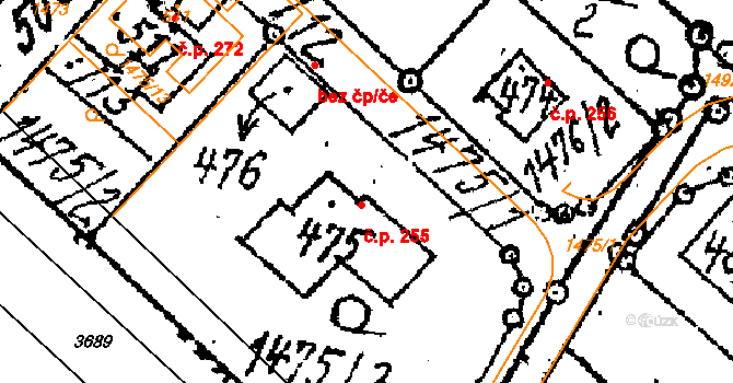 Šebetov 255 na parcele st. 475 v KÚ Šebetov, Katastrální mapa