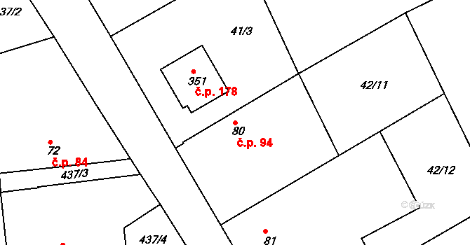 Smrkovice 94, Písek na parcele st. 80 v KÚ Smrkovice, Katastrální mapa