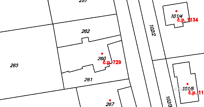Stonava 729 na parcele st. 260 v KÚ Stonava, Katastrální mapa