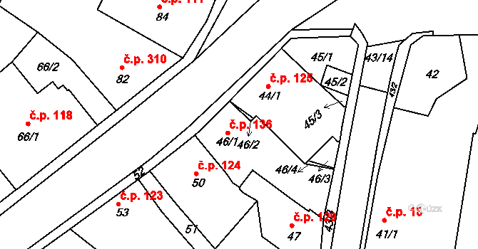 Chrást 136 na parcele st. 46/1 v KÚ Chrást u Plzně, Katastrální mapa