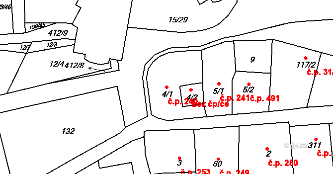 Kralupy nad Vltavou 240 na parcele st. 4/1 v KÚ Lobeč, Katastrální mapa
