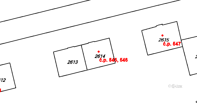 Týnské Předměstí 545,546, Domažlice na parcele st. 2614 v KÚ Domažlice, Katastrální mapa