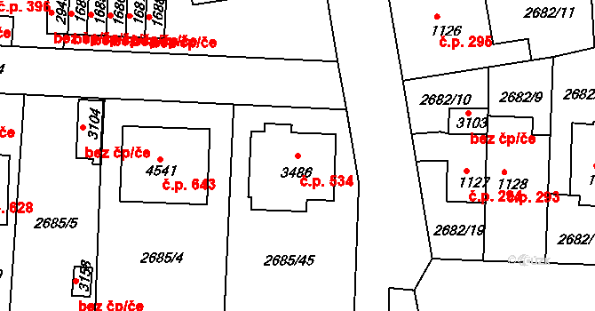 Bezděkovské Předměstí 534, Domažlice na parcele st. 3486 v KÚ Domažlice, Katastrální mapa