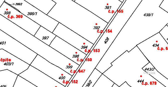 Rájec 153, Rájec-Jestřebí na parcele st. 394 v KÚ Rájec nad Svitavou, Katastrální mapa