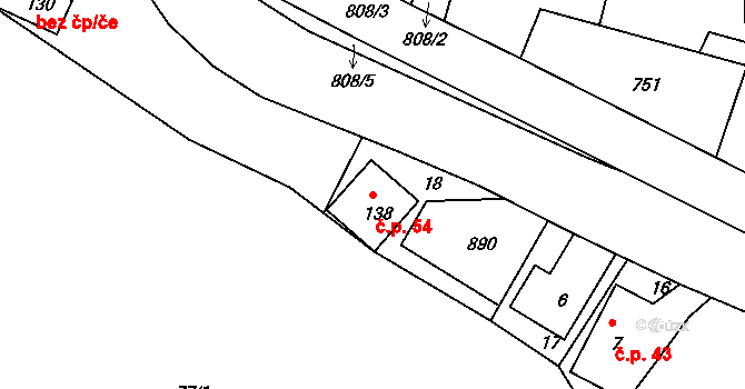 Václavov 54, Zábřeh na parcele st. 138 v KÚ Václavov u Zábřeha, Katastrální mapa
