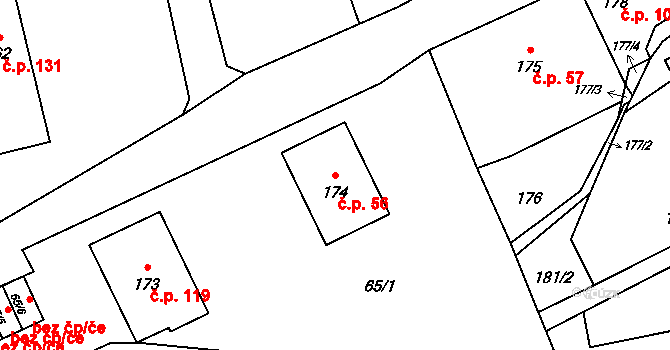 Jerlochovice 56, Fulnek na parcele st. 174 v KÚ Jerlochovice, Katastrální mapa