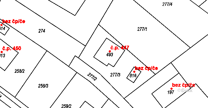 Libhošť 447 na parcele st. 493 v KÚ Libhošť, Katastrální mapa